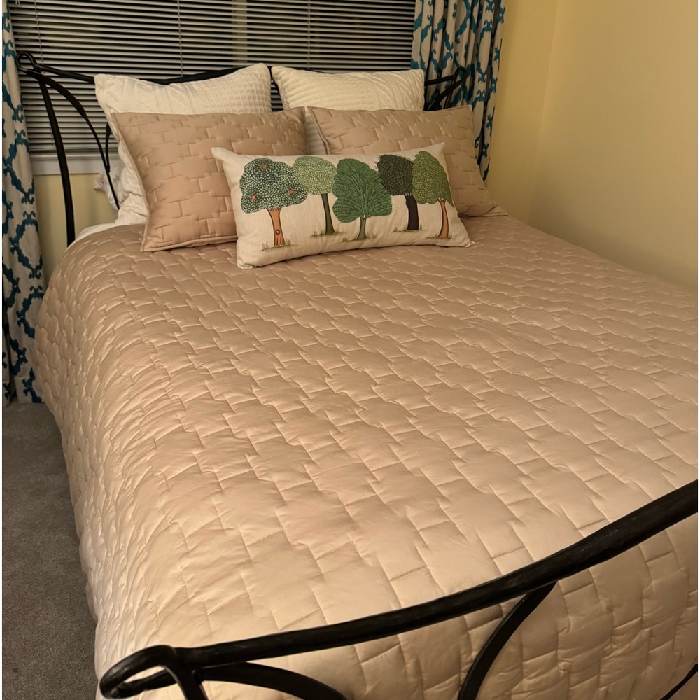 Brand new Crate & Barrel golden tan quilt with 2 standard sized shams